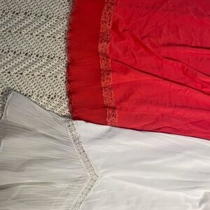 Elegant Red and White Midi Skirt